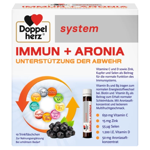 Abbildung der Produktverpackung Doppelherz system IMMUN + ARONIA Frontansicht